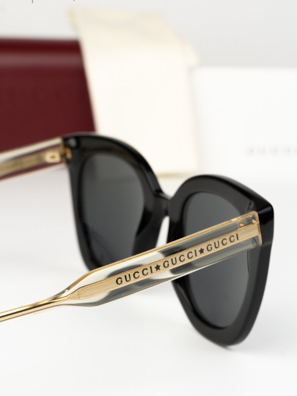 Gucci Women Sunglasses Black Crystal Grey Cat Eye GG0564SN 001 NEW AUTHENTIC - Picture 4 of 12